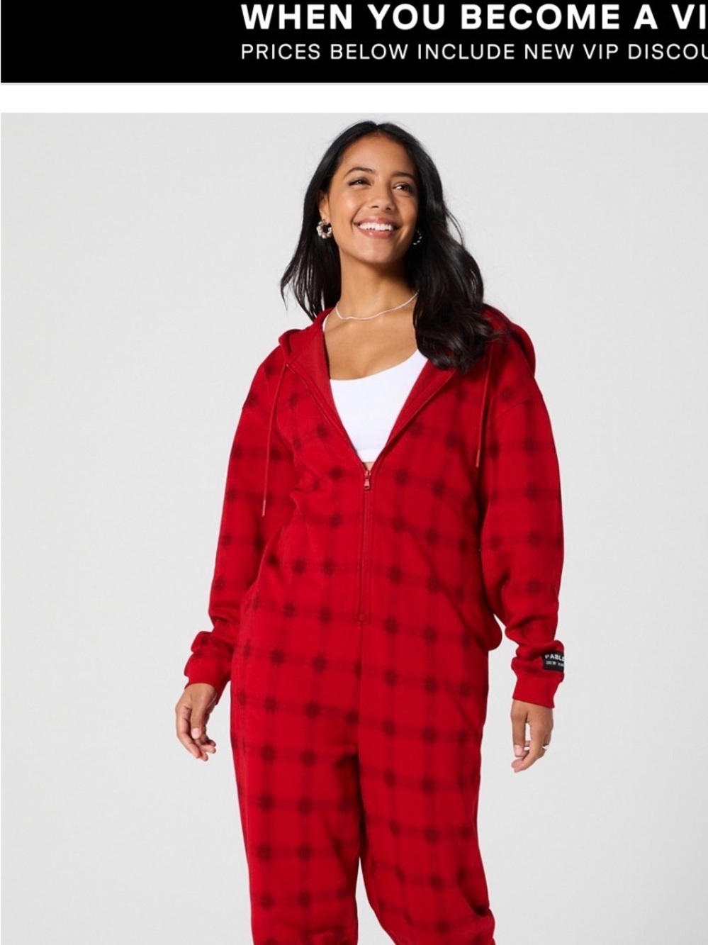 Fabletics Red Plaid Women's Hooded Onesie Size Small